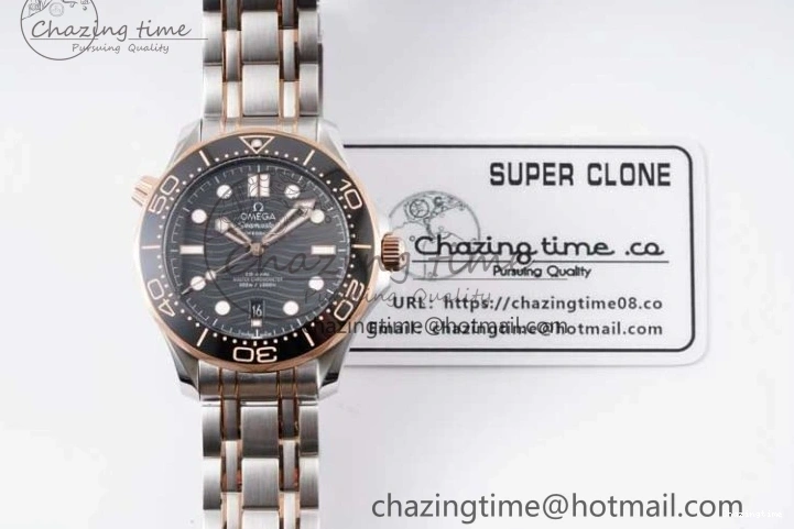 1218 UrbanChic Seamaster Diver 300M SS RG Black Ceramic Bezel JVSF 1:1 Best Edition Black Dial on SS RG Bracelet A 7786